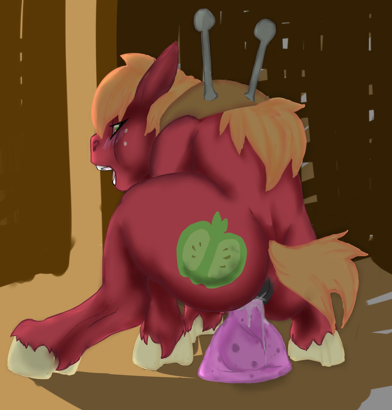 2012 anal anal_masturbation anal_penetration big_macintosh_(mlp) blonde_hair cutie_mark dildo dildo_sitting e621 earth_pony equid equine feral freckles friendship_is_magic fur hair hasbro hi_res horse inside male mammal masturbation my_little_pony open_mouth penetration plow_yoke pony quadruped red_body red_fur sex_toy solo tail toying_self zecoras-fun-house