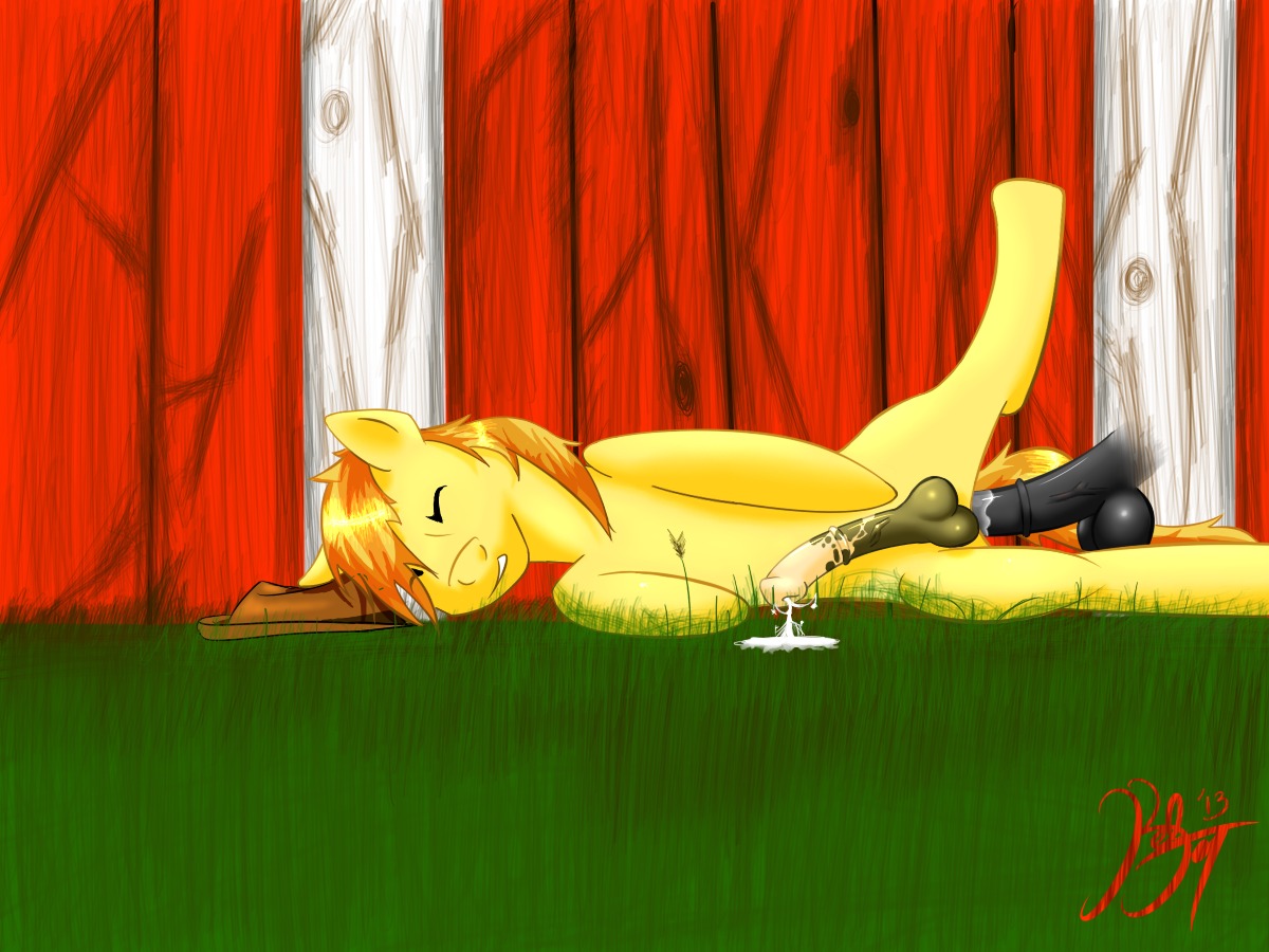 2013 4:3 anal animal_genitalia animal_penis bodily_fluids braeburn_(mlp) cum disembodied_penis duo e621 earth_pony equid equine equine_genitalia equine_penis erection eyes_closed feral friendship_is_magic genital_fluids genitals hasbro horse lying male male/male male_penetrated male_penetrating male_penetrating_male mammal my_little_pony on_side penetration penis pony redjey sex signature tail