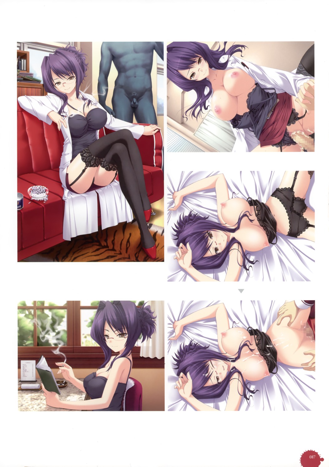 11_eyes 1boy 1girls abs akamine_saiko ashtray ass back balls bare_shoulders bed blush bra breasts breasts_out brown_eyes censored cigarette cleavage cowgirl_position cum cum_in_pussy cum_inside cum_on_breasts cum_on_face erect_penis facial female flaccid garter_belt glasses half-closed_eyes high_heels holding_hands huge_breasts labcoat leg_grab lingerie male megane missionary_position multi_eye narumi_yuu navel nipples no_panties nopan nude nurse open_mouth panties penis pov purple_eyes pussy pussy_juice rule34 sex sitting skirt smile smoking sofa spread_legs statue stockings testicles thick_thighs thighhighs wet wince wink