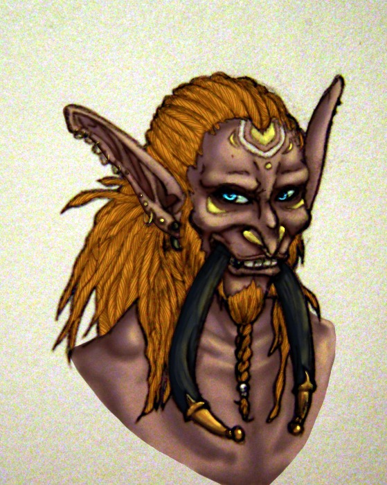 accessory arei beard blizzard_entertainment blue_eyes bone braided_beard brown_body brown_skin bust_portrait dreadlocks e621 ear_piercing facial_hair facial_markings front_view hair hair_accessory head_markings humanoid long_ears looking_at_viewer male markings not_furry nude orange_hair piercing portrait skull smile solo teeth troll_(mythology) tusks warcraft