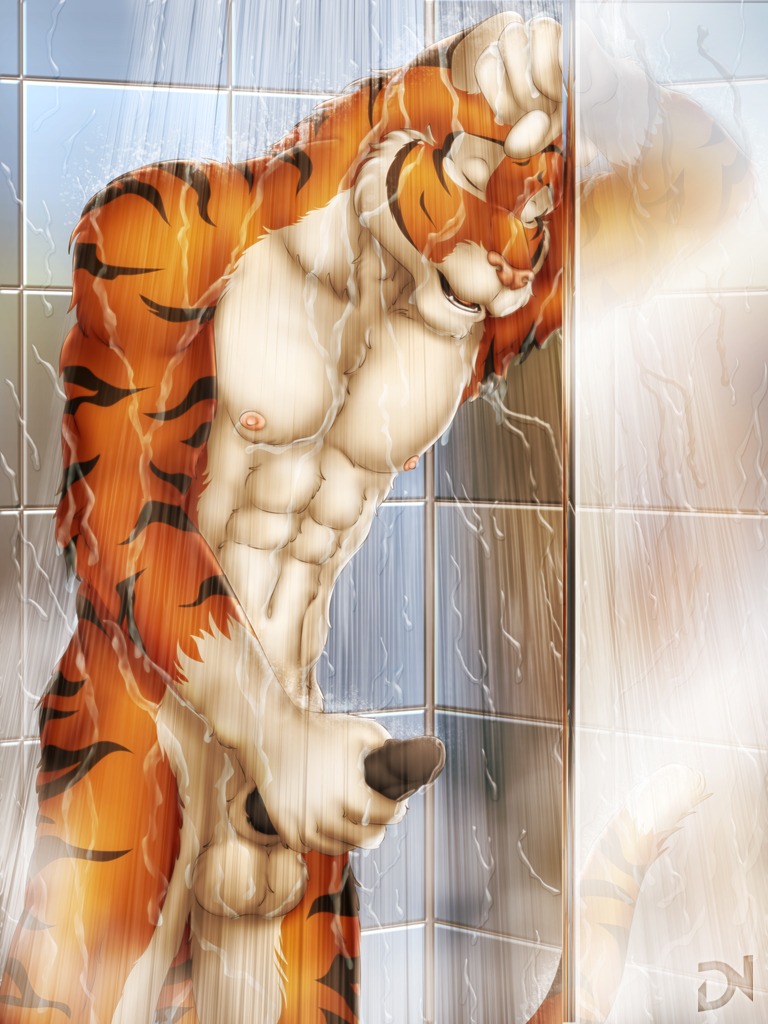 3:4 5_fingers abs animal_genitalia anthro balls biceps big_muscles big_penis biped black_penis bodily_fluids countershading cum dream_and_nightmare e621 erection eyes_closed fangs felid fingers fur genital_fluids genitals humanoid_genitalia humanoid_penis leg_markings male mammal markings masturbation multicolored_body multicolored_fur muscular muscular_anthro muscular_male navel nipples nude orange_body orange_fur pantherine pecs penile penile_masturbation penis pink_nipples pink_nose pose sheath shower socks_(marking) solo standing stripes tail teeth tiger two_tone_body two_tone_fur water wet white_balls white_body white_fur