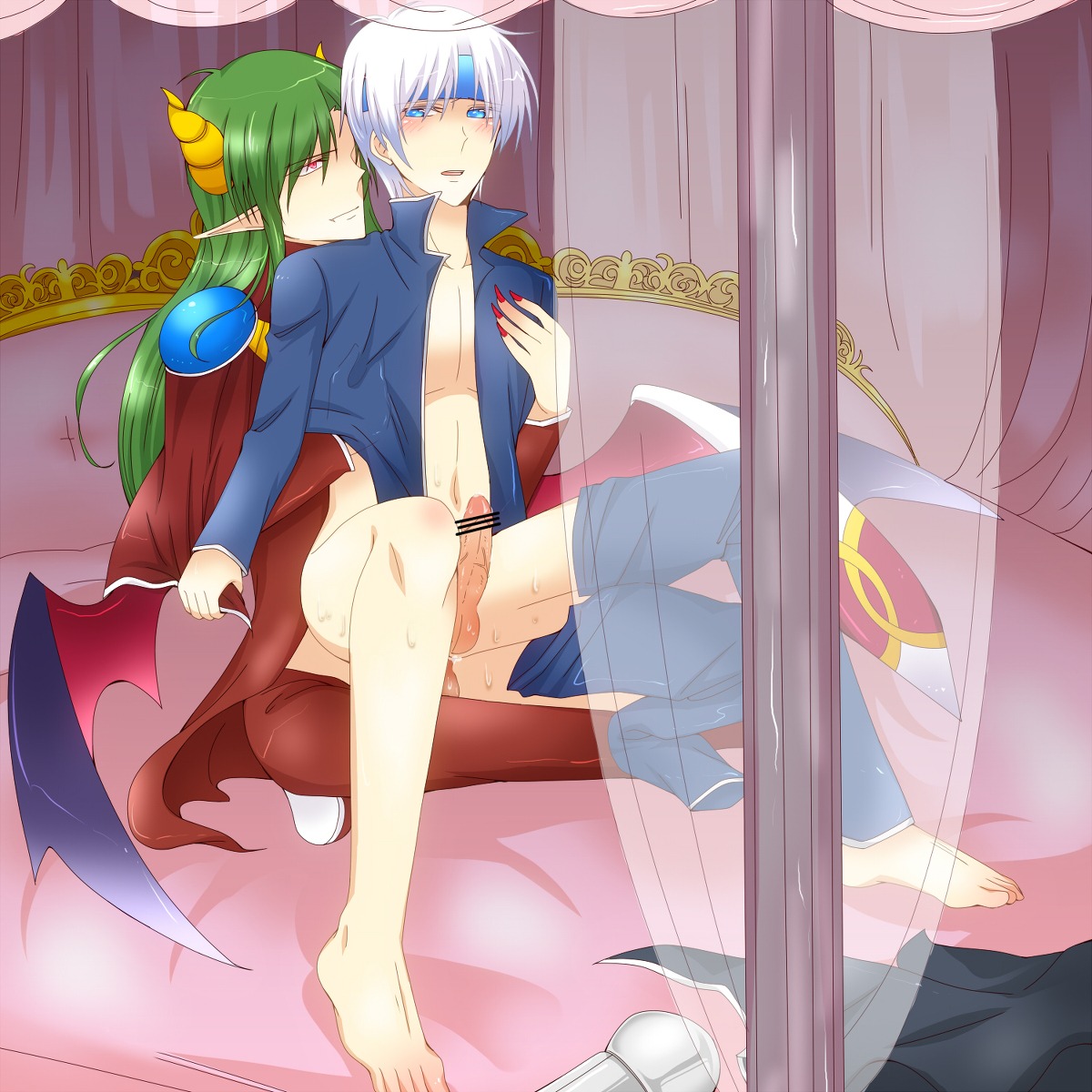 2boys anal_sex bedroom censor_bar censored censored_penis compile gay gay_sex green_hair horns madou_monogatari male male_only partially_clothed_male penis puyo_puyo rule34 satan_(puyo_puyo) schezo_wegey sega silver_hair tagme yaoi