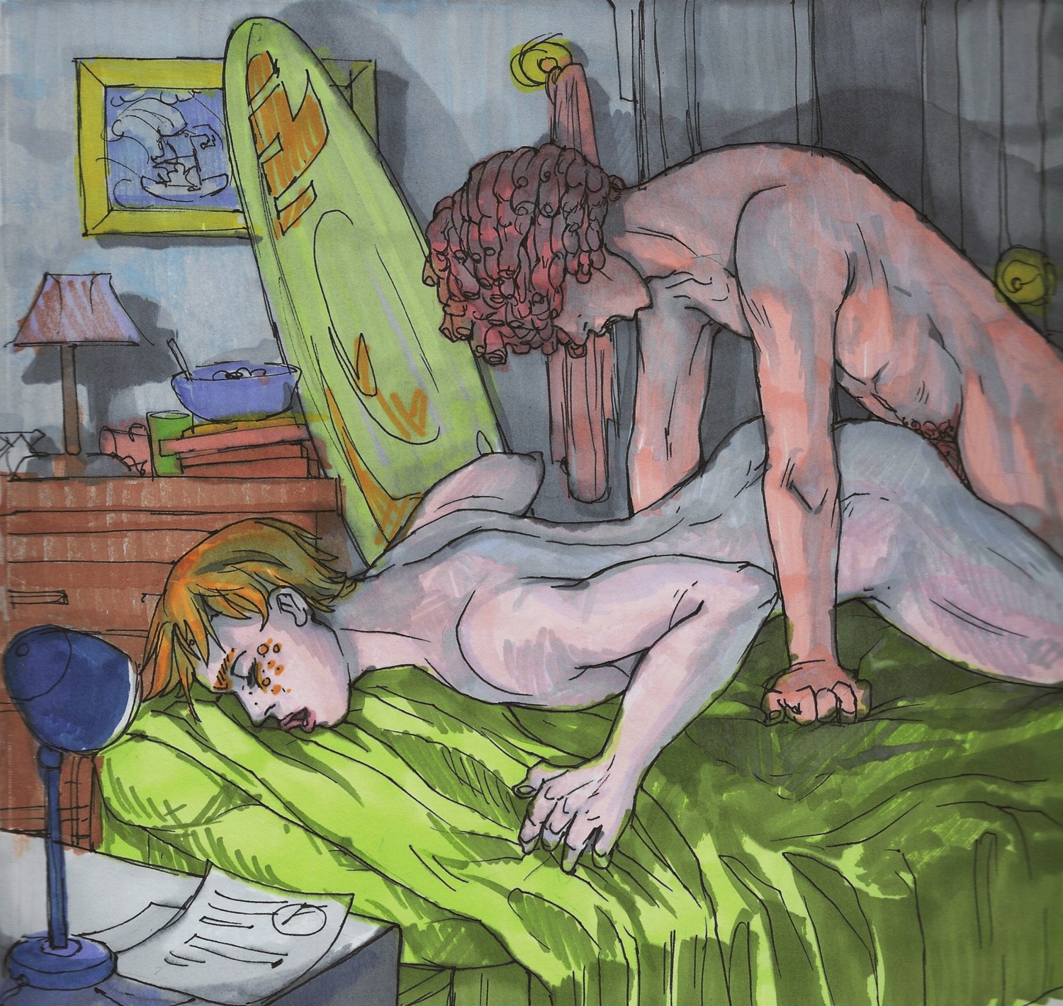 2boys anal_penetration anal_sex ass ass_up blonde_hair desk_lamp dreadlocks eyes_closed freckles fucked_from_behind gay gay_sex glasses_removed light-skinned_male light_skin male male_only mouth_open nude on_bed otto_rocket pale-skinned_male pale_skin papers pubic_hair_peek receiving_on_stomach red_hair rocket_power rule34 samuel_dullard surfboard tagme yaoi