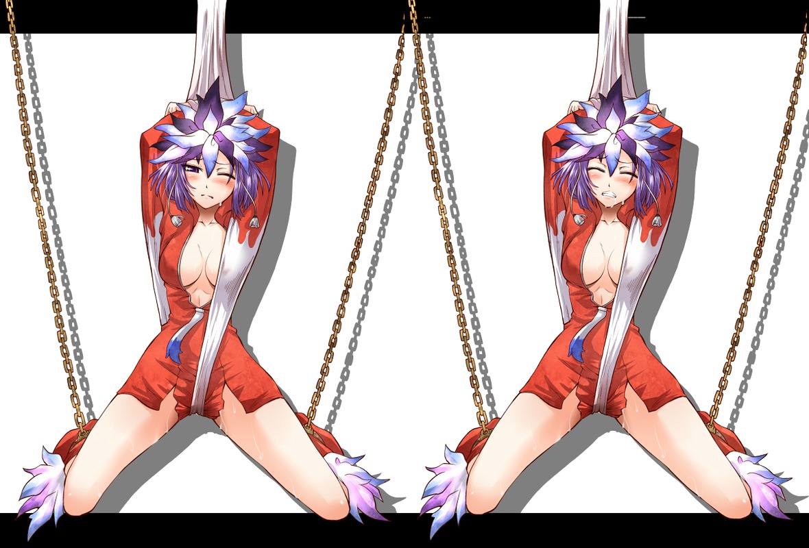 1girls blush chains closed_eyes clothing devil_survivor_(series) devil_survivor_1 feathers female headdress kuzuryuu_amane purple_eyes purple_hair rule34 segami_daisuke