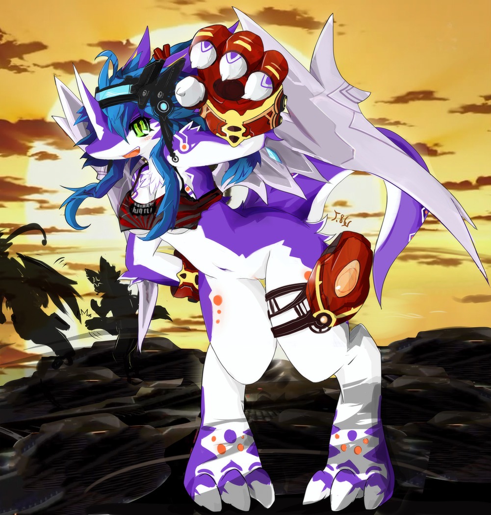 anthro bottomless breasts clothed clothing detailed_background dragon dragoon86 e621 female genitals green_eyes group hair illumia long_hair looking_at_viewer mythological_creature mythological_scalie mythology outside purple_body scalie silhouette solo_focus standing tail vulva white_body wings