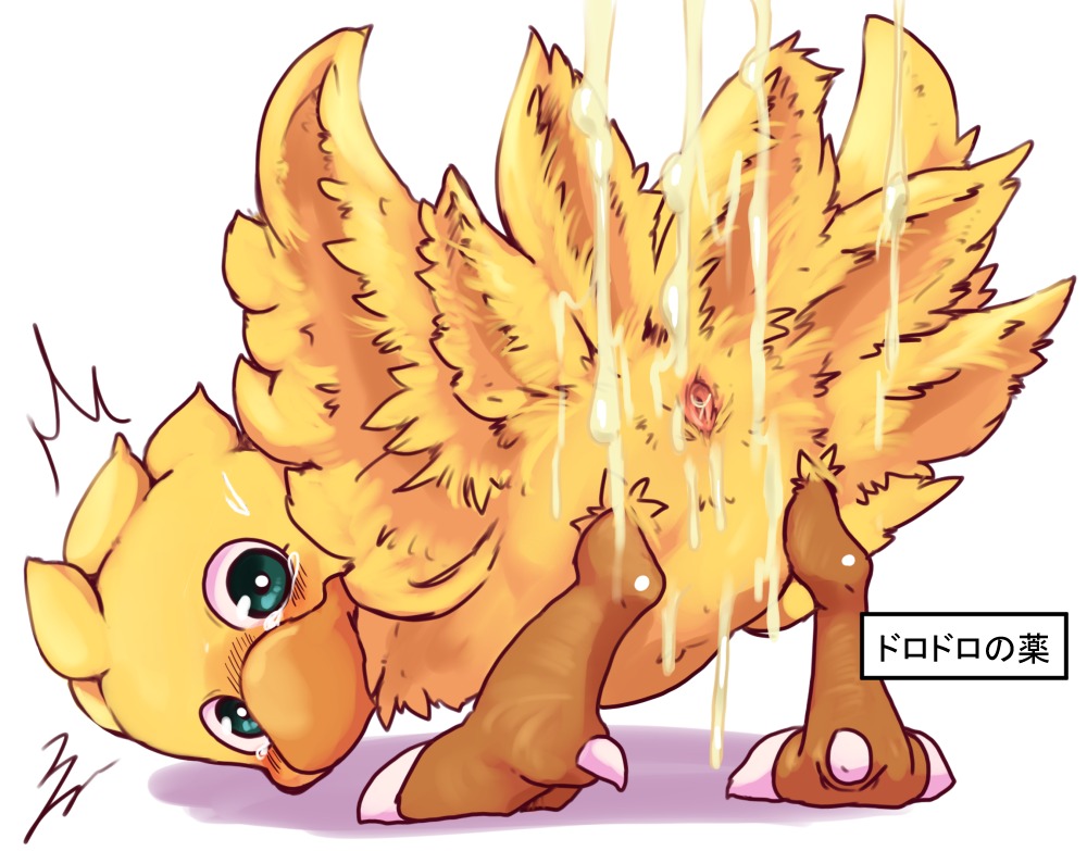 2_toes after_sex ambiguous_gender animal_genitalia avian avian_butt barefoot beak bird blush bodily_fluids boko butt chicken chocobo chocobo_tales claws cloaca cum cum_on_body cum_on_butt cum_on_leg dagasi digital_media_(artwork) digitigrade dripping e621 feathers feet female feral final_fantasy final_fantasy_fables galliform genital_fluids genitals glistening japanese_text looking_at_viewer messy nude phasianid presenting presenting_cloaca shadow simple_background solo square_enix standing teal_eyes tears text toe_claws toes translated white_background