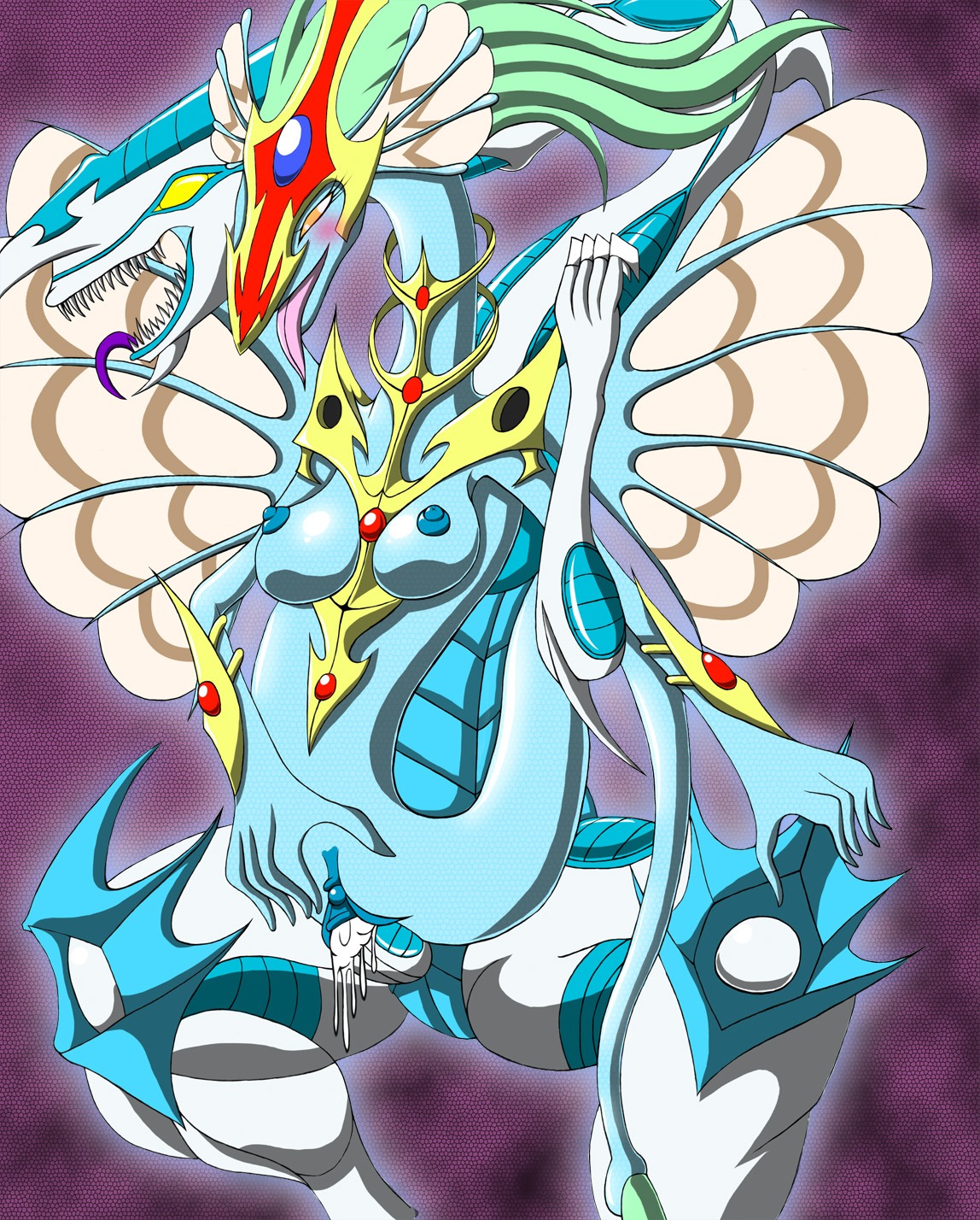 ancient_fairy_dragon blush breasts digital_media_(artwork) dragon duel_monster duo e621 female genitals green_hair hair hi_res insect_wings konami lepidopteran_wings long_neck male male/female mythological_creature mythological_scalie mythology nipples non-mammal_breasts non-mammal_nipples penis scalie sex solo_focus stardust_dragon unknown_artist vulva what wings yu-gi-oh!