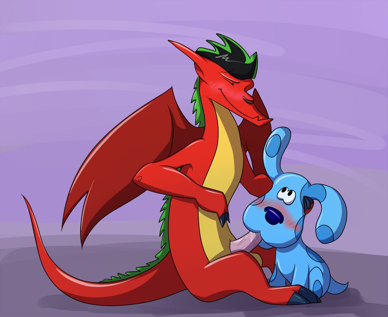 3_toes american_dragon:_jake_long balls blue's_clues blue_(blue's_clues) blue_body blue_fur blue_nose blush bodily_fluids canid canine canis claws crossover cum disney domestic_dog dragon duo e621 erection feet fellatio female female_penetrated feral fur genital_fluids genitals interspecies jake_long jiffipper male male/female male_penetrating male_penetrating_female mammal membrane_(anatomy) membranous_wings mythological_creature mythological_scalie mythology nickelodeon oral oral_penetration penetration penile penis scalie sex smile spots tail toes why wings