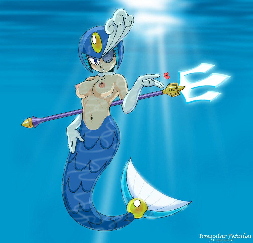 1girls 2008 android breasts female irregular_fetishes mega_man mega_man_(classic) merfolk mermaid polearm rule34 spear splash_woman topless trident underwater weapon wink