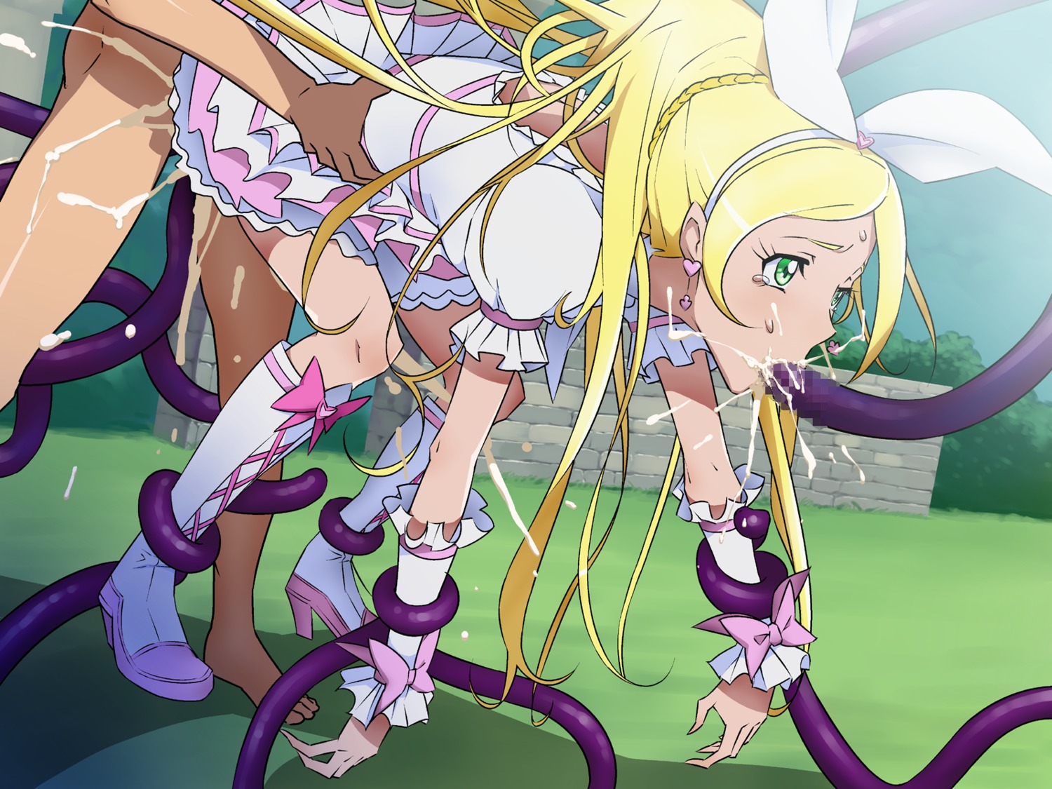 blonde_hair clothed_sex clothing cum cure_rhythm dress female highres ice_place magical_girl minamino_kanade precure pretty_cure rape rule34 suite_precure tentacle
