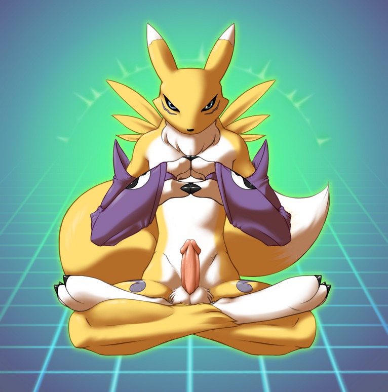 1boy anthro balls canine digimon erection fox fur furry male male_only nude penis renamon rule34 sitting solo tail