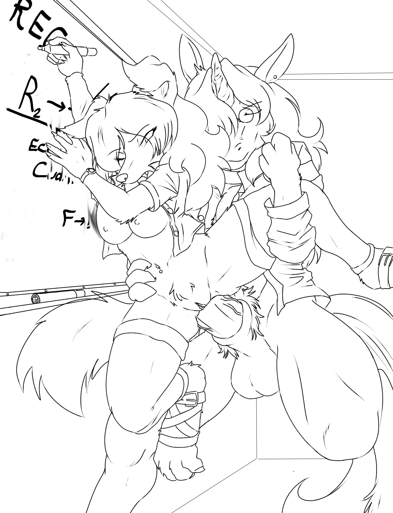 4_fingers 5_fingers anal anal_penetration angello_cauich animal_genitalia anthro balls black_and_white breasts canid canine canis classroom clothed clothing crotch_lines distracted distracted_sex domestic_dog duo e621 equid equine erection exposed_breasts female female_penetrated fingers from_behind_position genitals hi_res horn information_board inside lifted lifting male male/female male_penetrating male_penetrating_female mammal monochrome mostly_nude multitasking mythological_creature mythological_equine mythology penetration penis school sex sheath sketch standing standing_sex tail teacher topless unicorn vein veiny_penis vulva whiteboard whiteboard_marker