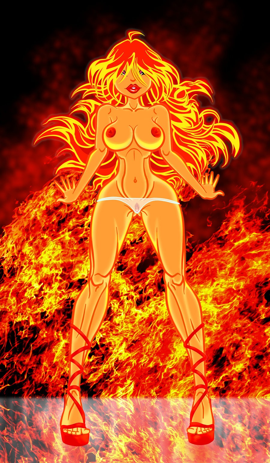 1girls areola areolae bloom_(winx_club) breasts cleavage dark_bloom eyeshadow female fire fire_hair ginger high_heels hourglass_figure lipstick long_hair looking_at_viewer makeup muscles muscular navel nipples panties pubic_hair pussy rainbow_(animation_studio) red_hair rule34 see-through see-through_panties solo teenager thin_waist voluptuous wide_hips winx_club yellow_eyes zfive