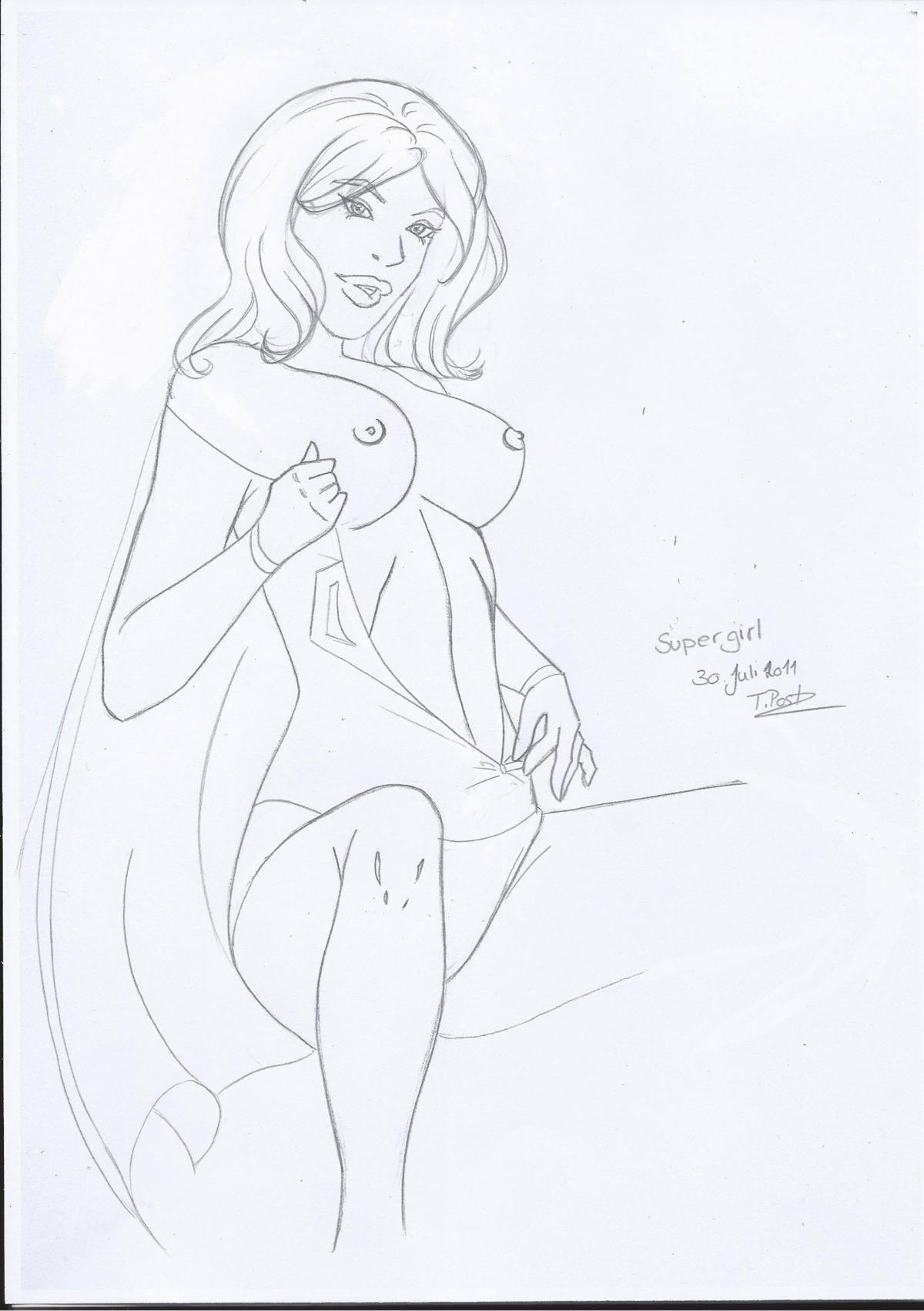 black_and_white character_name dc dc_comics female penelope77 rule34 signature supergirl superman_(series) tagme text