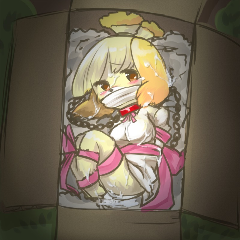 1:1 2012 animal_crossing anthro bdsm blush bodily_fluids bondage bound box canid canine canis chain collar container container_bondage cum detailed_background domestic_dog e621 female genital_fluids if_it_fits_i_sits_(meme) in_box in_container isabelle_(animal_crossing) looking_at_viewer mammal meme nintendo shih_tzu solo submissive submissive_female tanpopo_hayabusa-maru tears toy_dog