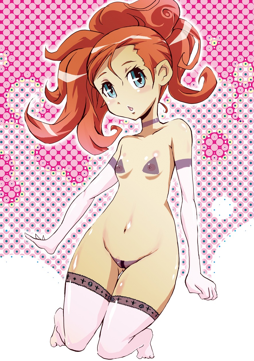 1girls bare_shoulders blue_eyes blush breasts choker elbow_gloves female gloves highres maebari navel nipples pasties red_hair rule34 see-through small_breasts solo thigh_gap thighhighs toes white_gloves yunioshi