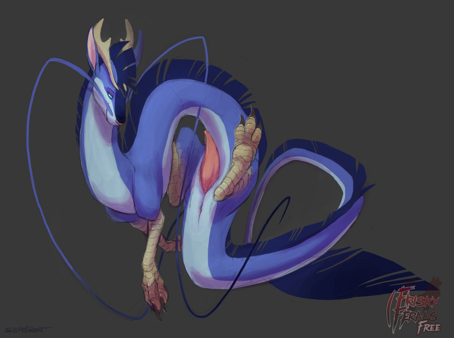 2013 3_toes anus asian_mythology blue_body blue_eyes blue_skin claws conditional_dnp digitigrade dragon e621 east_asian_mythology eastern_dragon erection feet feral frisky_ferals genitals hi_res hindpaw horn looking_at_viewer male mane mythological_creature mythological_scalie mythology paws penis scales scalie sefeiren solo spread_legs spreading sullivan_(character) tail tapering_penis toe_claws toes whiskers
