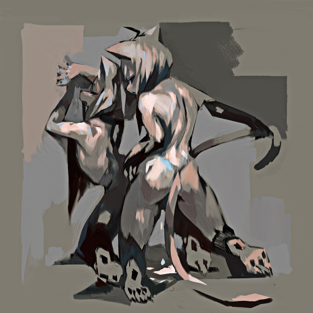 1:1 abstract_background against_surface against_wall ahoge ambiguous_gender anthro biped blush bodily_fluids butt cum digital_media_(artwork) digital_painting_(artwork) domestic_cat duo e621 ears_down ears_up eyes_closed feet felid feline felis femboy from_behind_position full-length_portrait genital_fluids hair halsione hindpaw hug kneeling leaning leaning_forward long_hair long_tail looking_at_viewer looking_back male male/ambiguous mammal nude open_mouth painting_(artwork) paws pivoted_ears portrait rear_view sex side_view simple_background tail tail_grab