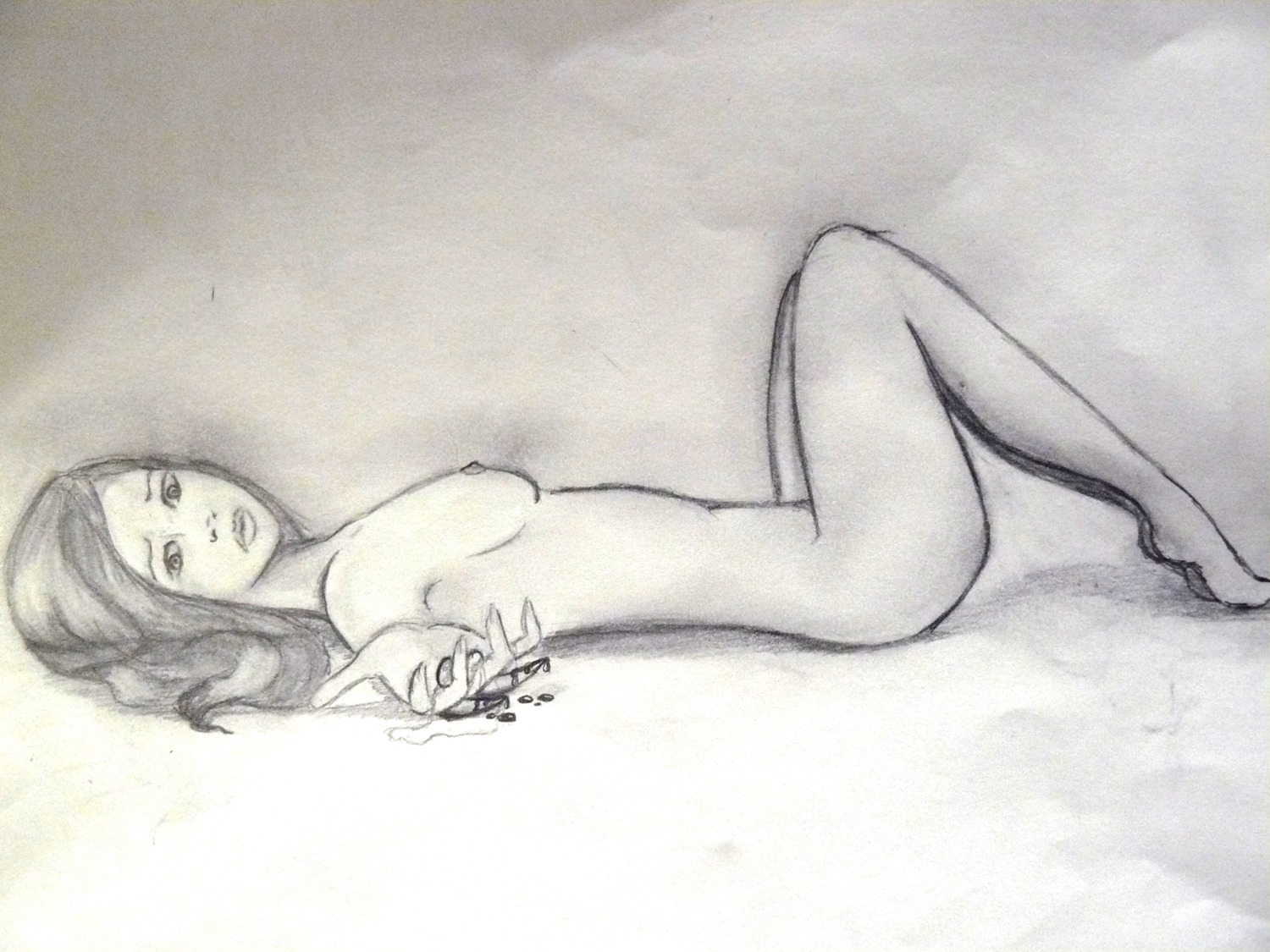 breasts female female_only human lying marvel marvel_comics monochrome new_x-men nude on_back rule34 side_view solo straight_hair x-23 x-force x-men