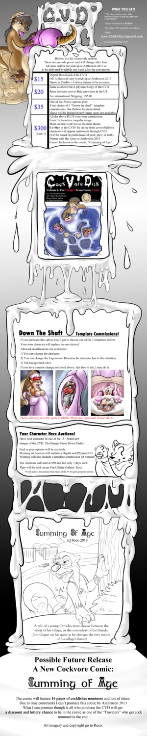 absurd_res advertisement anthro bodily_fluids bulge canid canine cock_vore cum cvd duo e621 english_text erection fox genital_fluids genitals group hi_res humanoid_genitalia humanoid_penis inside_balls internal long_image male mammal mustelid otter penile penis roco solo_focus tail tall_image text url vore
