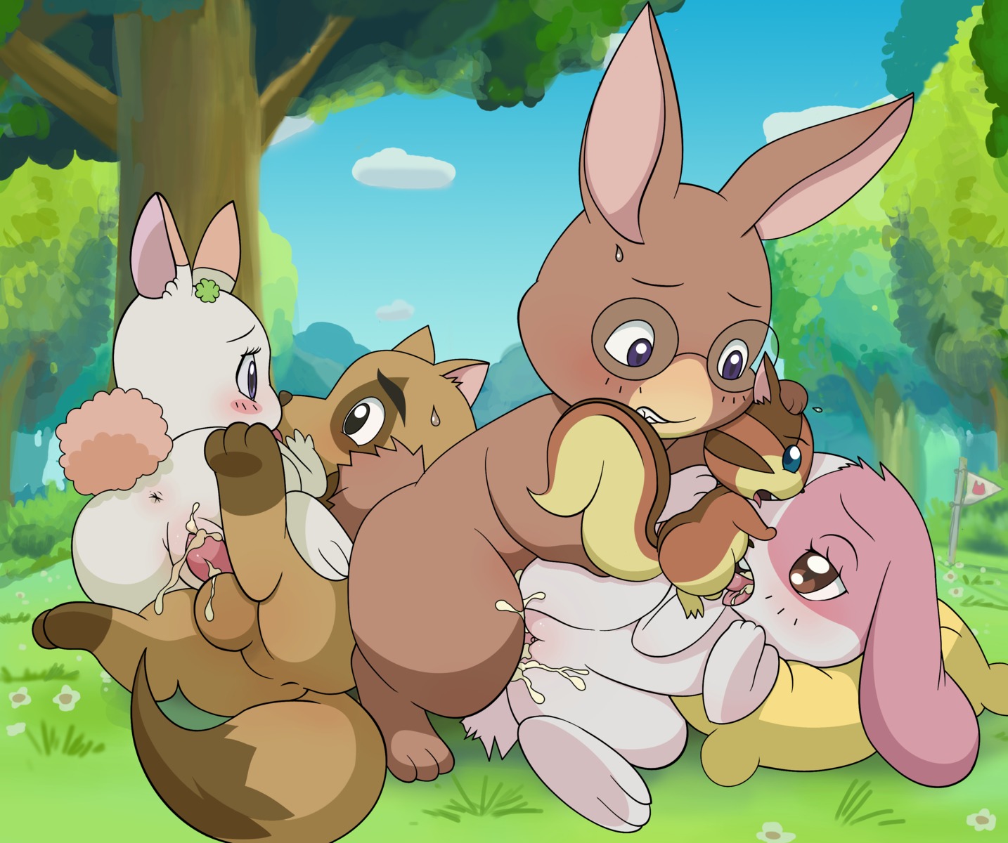 absurd_res anthro anus badger blush bodily_fluids brown_eyes clover's_father_(happy_happy_clover) clover_(happy_happy_clover) colored_cum conditional_dnp cum cum_in_mouth cum_in_vagina cum_inside digital_media_(artwork) dipstick_tail domestic_rabbit e621 erection eyelashes father_(lore) female fur genital_fluids genitals group group_sex happy_happy_clover hi_res kururi lagomorph larger_female larger_male leporid long_ears lop_rabbit male male/female mallow_(happy_happy_clover) mammal markings mustelid musteline nude orange_body orange_fur oryctolagus parent_(lore) penetration penis purple_eyes rabbit sayuri_tatsuyama sex shamrock short_fur size_difference smaller_male tail tail_markings threesome tricksta trio unusual_bodily_fluids unusual_cum unusual_genital_fluids vaginal vaginal_penetration vulva white_body white_fur yellow_cum young young_anthro