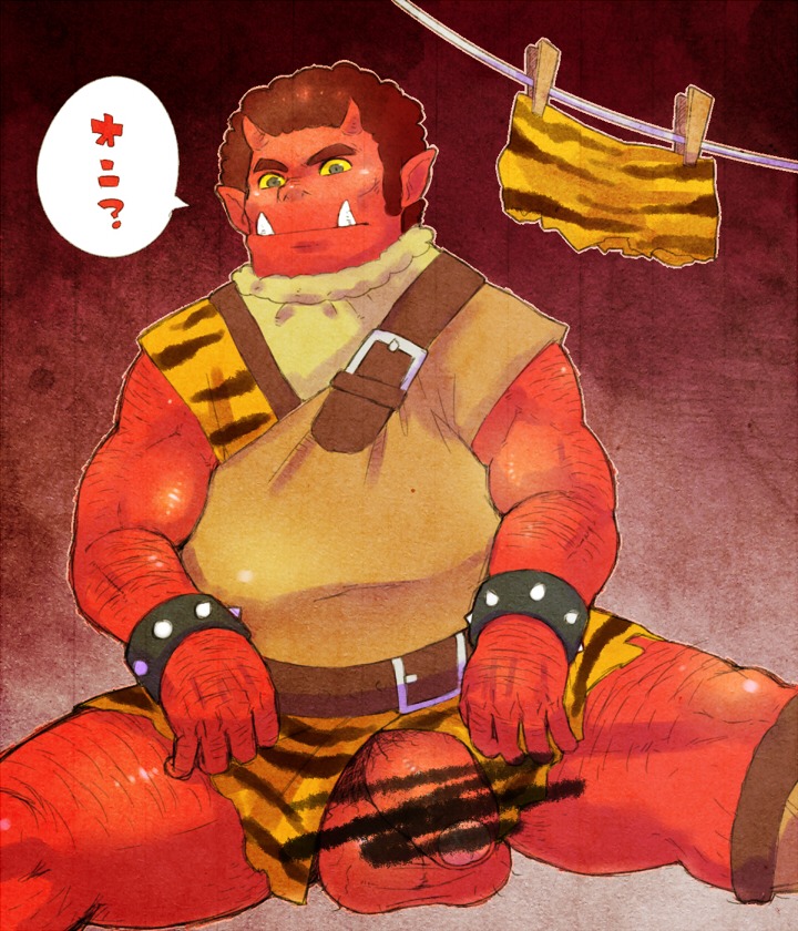 akaoni balls big_balls censored clothing demon fangs flaccid foreskin horns huge_cock looking_at_viewer male male_only muscular muscular_male oni penis precure pretty_cure pubic_hair red_oni red_skin rule34 showing smile_precure un0sk uncircumcised yunosuke