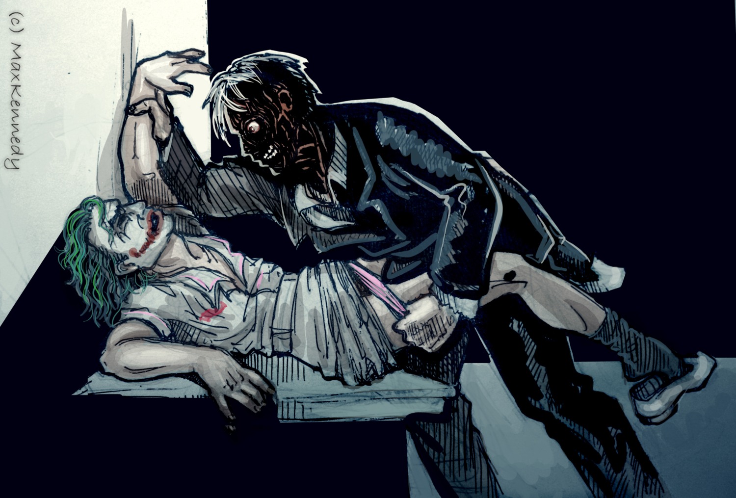 batman_(series) dc dc_comics gay harvey_dent joker male male_only multiple_boys multiple_males rule34 the_dark_knight two-face yaoi