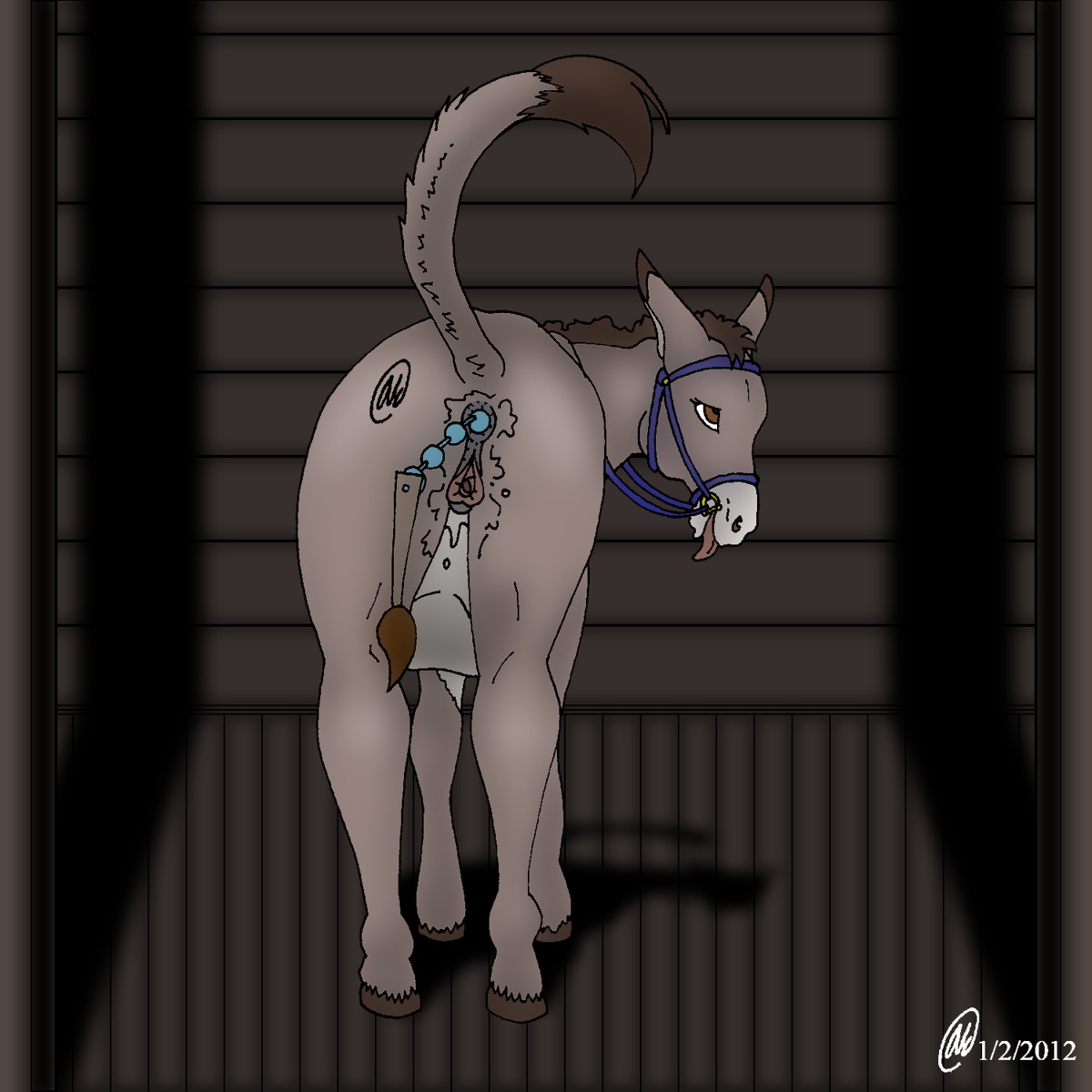 anal anal_beads anal_insertion ass barn bondage bound branding_mark breasts bridle color crotchboobs crotchboobs_visible_through_thighs donkey equine equine_pussy female feral furry interspecies penetration pin_the_tail_on_the_donkey pussy rule34 sex_toy toy uisce