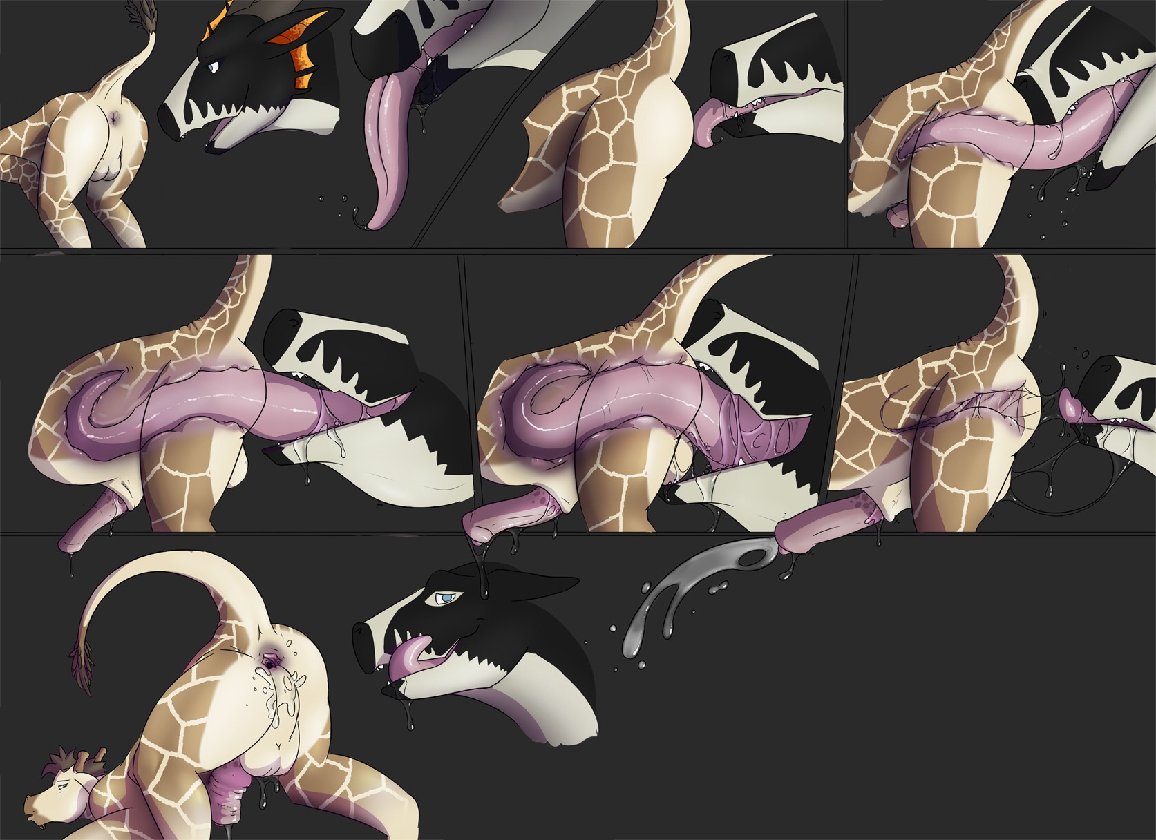 abdominal_bulge ambiguous_gender anal anal_orgasm anal_penetration animal_genitalia anthro anthro_on_feral anthro_penetrated anus backsack balls bestiality bodily_fluids butt cum cum_while_penetrated deep_rimming dragon drooling duo e621 ejaculation erection evalion feral feral_penetrating feral_penetrating_anthro feral_rimming_anthro gaping gaping_anus genital_fluids genitals giraffe giraffid half-erect hands-free hi_res internal internal_anal licking long_tongue lost_my_keys male mammal mirage_(evalion) multiple_scenes mythological_creature mythological_scalie mythology nude open_mouth oral orgasm penetration penis penis_tip rimming saliva scalie sex sheath simple_background tail third-party_edit tongue tongue_out tongue_penetration
