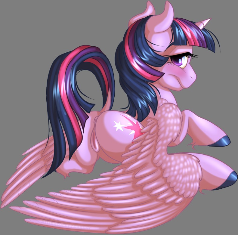 2013 alpha_channel anus blush butt digital_media_(artwork) e621 equid equine feathered_wings feathers female feral friendship_is_magic fur genitals hair hasbro horn kittehkatbar looking_at_viewer looking_back mammal multicolored_hair my_little_pony mythological_creature mythological_equine mythology nude presenting presenting_hindquarters presenting_vulva purple_body purple_eyes purple_feathers purple_fur purple_hair raised_tail simple_background solo tail transparent_background twilight_sparkle_(mlp) two_tone_hair vulva winged_unicorn wings