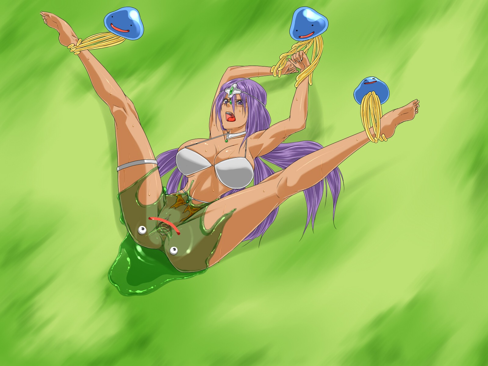 bikini_armor breasts bubble_slime clothing dragon_quest female healslime large_breasts maya_mahabala purple_hair rule34 saikki slime slime_(dragon_quest) slime_monster tagme