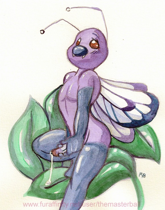 1boy antennae anthro butterfree color erection male male_only nintendo nudity penis pokemon rule34 solo themasterball watercolor_(artwork)