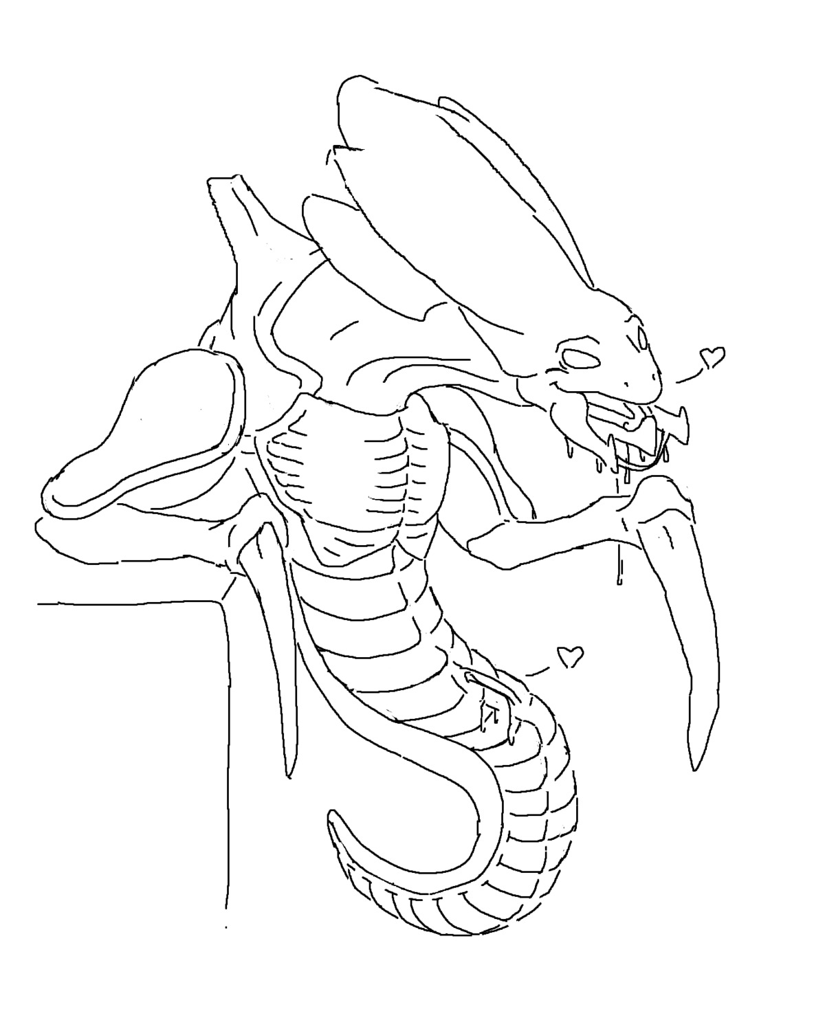 2012 alien apode arthropod black_and_white blade_arm blizzard_entertainment bodily_fluids draconcopode drooling e621 female genitals heart_symbol hi_res humanoid_genitalia humanoid_vulva hydralisk_(starcraft) insect legless looking_at_viewer monochrome nude open_mouth presenting saliva serpentine simple_background smile solo starcraft tongue uniped vulva whitedragon103 zerg