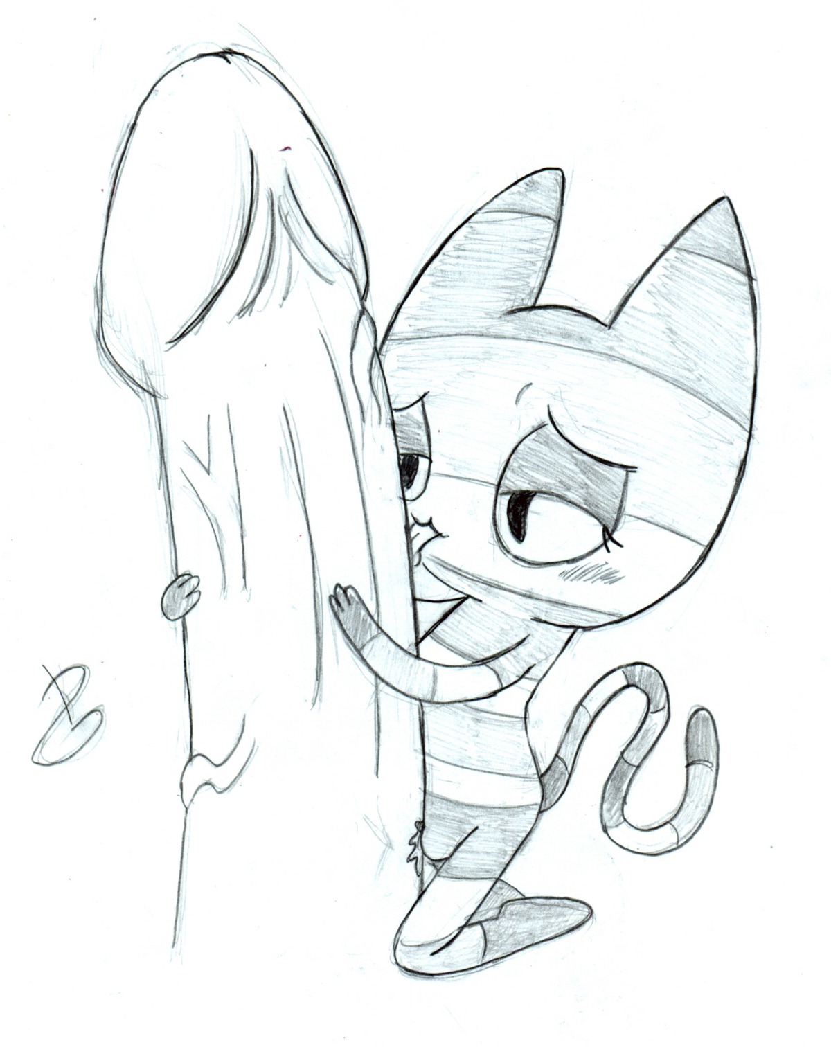 adventure_time cat cat_girl catgirl dg female licking_penis male me-mow penis penis_bigger_than_body rule34 size_difference sketch