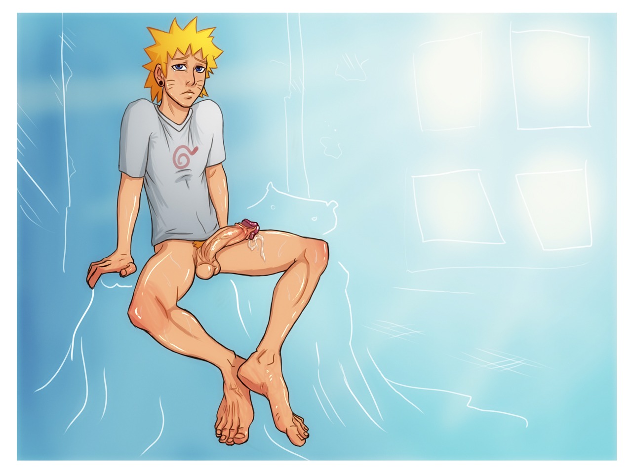 anma barefoot feet foreskin fully_retracted_foreskin human male male_only naruto naruto_(series) penis retracted_foreskin rule34 solo uncircumcised uzumaki_naruto