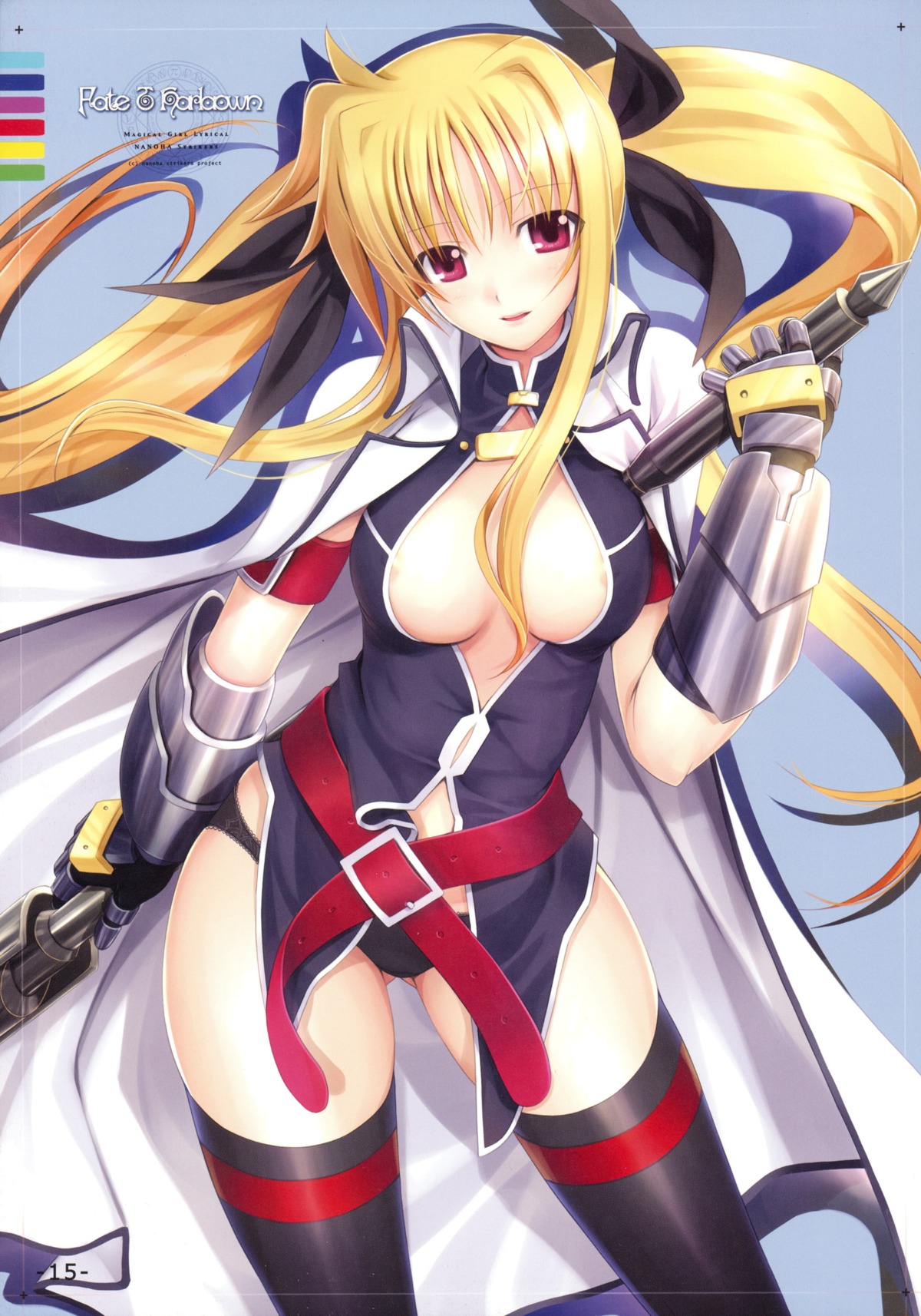 breasts cleavage fate_testarossa female lyrical_nanoha mahou_shoujo_lyrical_nanoha mahou_shoujo_lyrical_nanoha_strikers mikazuki_akira nipple_slip panties rule34 thighhighs tied_hair tri-moon! twintails