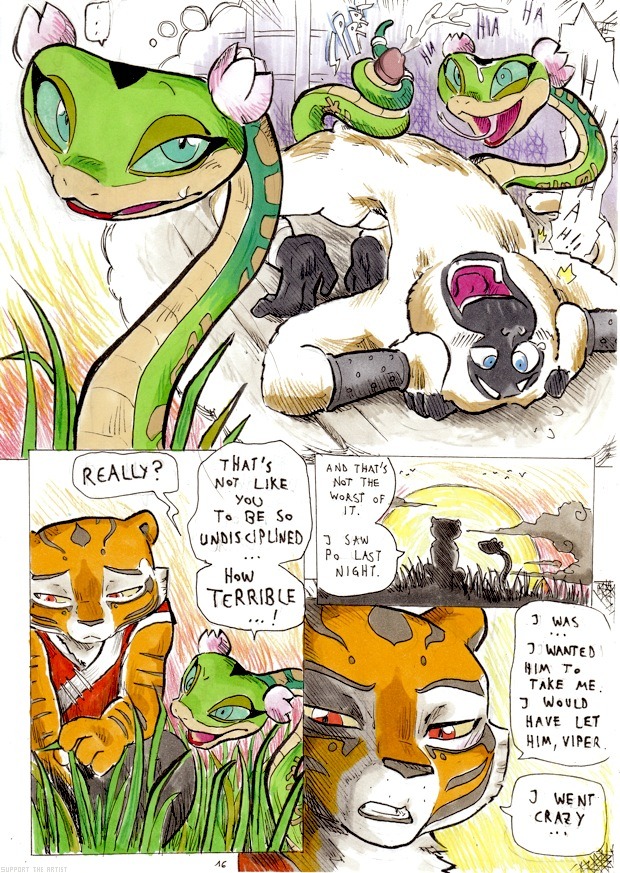 1boy 2girls anthro better_late_than_never comic cum daigaijin english_text feline female fur furry haplorhine kung_fu_panda male master_monkey master_tigress master_viper masturbation monkey page_46 primate rule34 sage_advice snake tiger