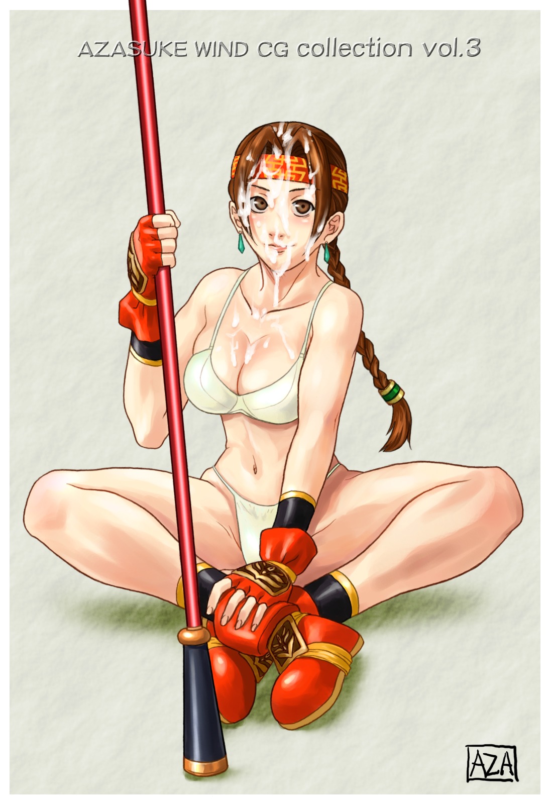 1girls after_sex azasuke bra cum female female_only highres human human_only panties rule34 seong_mi-na solo soul_calibur uncensored