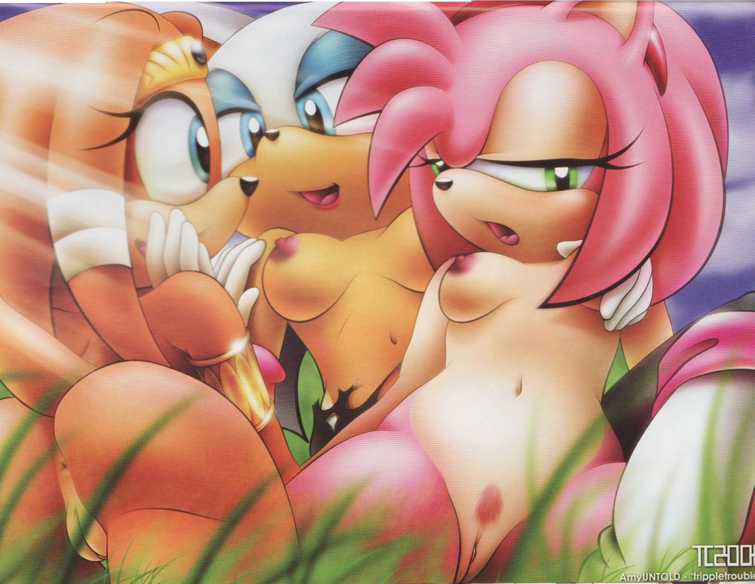 2d 3girls amy_rose amy_untold anthro anthro_only anus ass bat big_breasts blue_eyes boots breast_grab breasts color echidna female female_only furry furry_only green_eyes hedgehog highres lipstick makeup medium_breasts mobian mobian_(species) mobian_echidna multiple_females multiple_girls nipples open_mouth pink_hair pubic_hair pussy pussy_hair rouge_the_bat rule34 sega smile sonic_(series) sonic_adventure sonic_the_hedgehog_(series) tail tcprod tikal_the_echidna vagina yuri