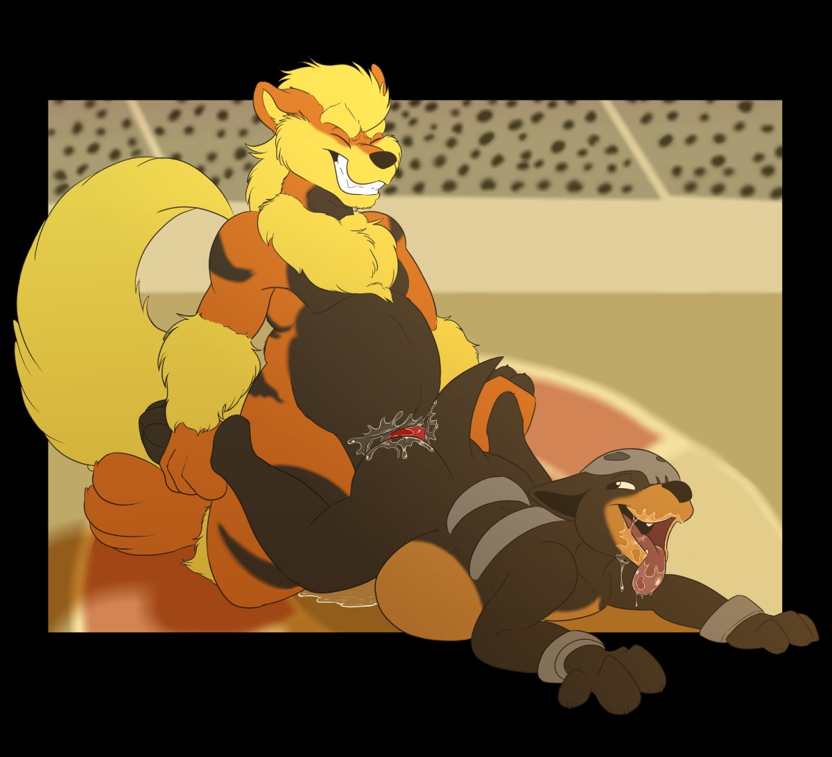 all_fours ambiguous_penetration anthro anthro_on_anthro anthrofied arcanine belly bloo bodily_fluids canid canine clenched_teeth cum cum_in_ass cum_inflation cum_inside cum_pool doggystyle dripping duo e621 erection excessive_cum excessive_genital_fluids eyes_closed from_behind_position generation_1_pokemon generation_2_pokemon genital_fluids genitals houndour inflation leg_grab looking_back male male/male male_penetrated male_penetrating male_penetrating_male mammal nintendo nude overweight penetration penis pokemon pokemon_(species) pokemorph public saliva sex slightly_chubby tail teeth tongue