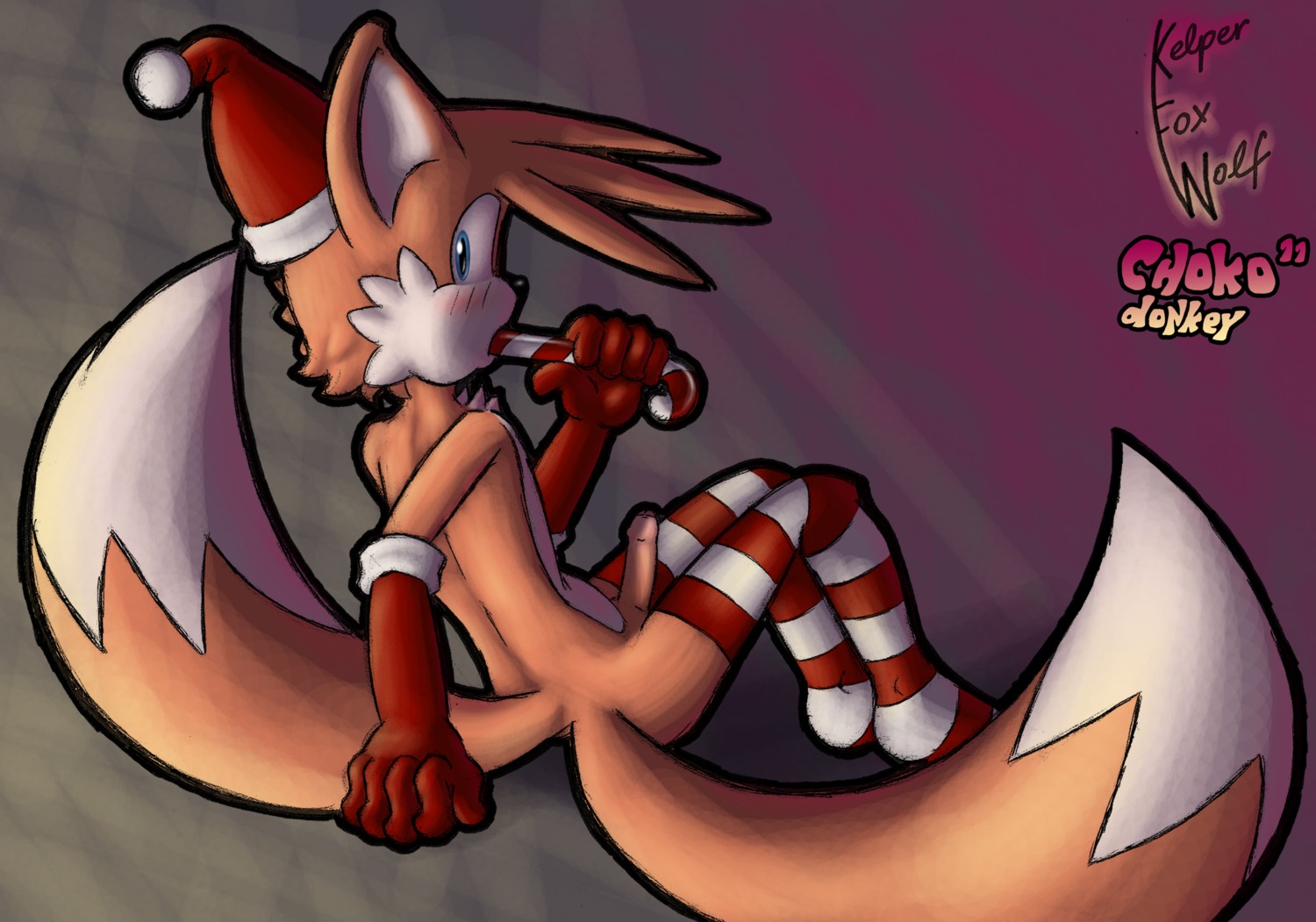 2011 anthro anthrofied candy_cane canine chokodonkey christmas elbow_gloves fox fur furry_tail kelper_fox_wolf male male_only mostly_nude multi_tail rule34 santa_hat sitting sonic_(series) tagme tail tails tails_the_fox toony
