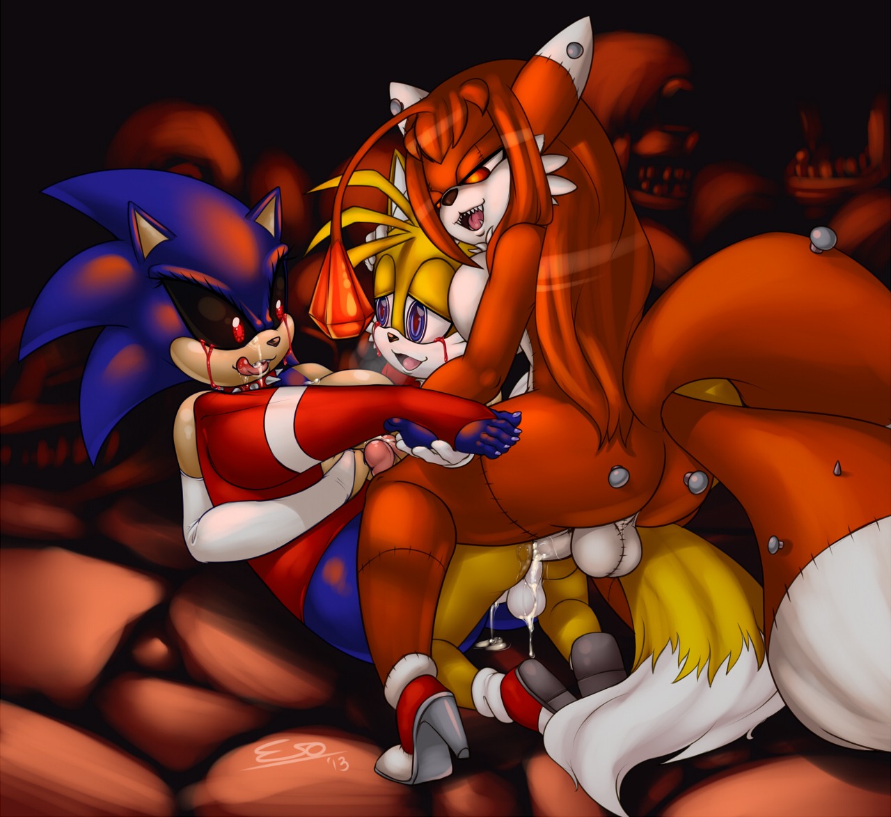 2013 anal anal_penetration animate_inanimate anthro anthro_on_anthro anthro_penetrated anthro_penetrating anthro_penetrating_anthro backsack balls black_sclera blood blue_body blue_eyes blue_hair bodily_fluids breasts brown_hair butt canid canine creepypasta crossgender cum cum_in_ass cum_inside digital_media_(artwork) e621 erection eulipotyphlan fox genital_fluids genitals group gynomorph gynomorph/male gynomorph/male/gynomorph gynomorph_penetrated gynomorph_penetrating gynomorph_penetrating_male hair hedgehog humanoid_genitalia humanoid_penis intersex intersex/male intersex_penetrated intersex_penetrating intersex_penetrating_male licking licking_lips living_plushie long_hair male male_penetrated male_penetrating male_penetrating_gynomorph male_penetrating_intersex mammal miles_prower mostly_nude orange_hair penetration penile penis pherociouseso plushie red_eyes sega sex smile sonic.exe sonic.exe_(creepypasta) sonic_the_hedgehog sonic_the_hedgehog_(series) tails_doll thick_thighs tongue tongue_out