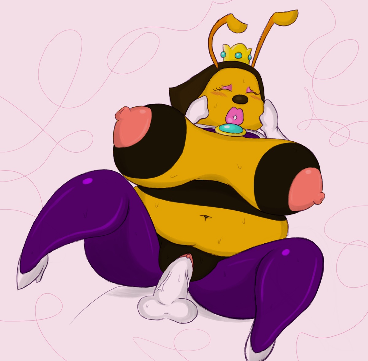 anthro arthropod balls bee big_breasts blush bodily_fluids breasts clothing disembodied_penis duo e621 erection eyes_closed eyeshadow female female_focus footwear genitals high_heels honey_queen huge_breasts human human_on_anthro hymenopteran insect interspecies lips makeup male male/female mammal mario_bros nintendo nipples overweight penis queen_bee sex shoes solo_focus super_mario_galaxy sweat thick_lips timoteihiv vaginal