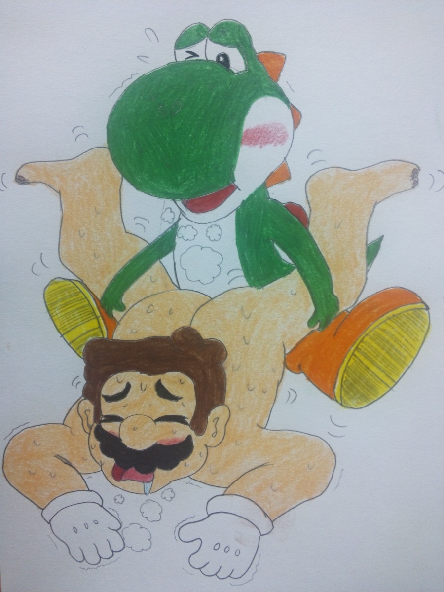 blush color derik_(artist) front_view human interspecies male male_only mario mario_(series) multiple_boys multiple_males nintendo nude rule34 sex tagme yaoi yoshi