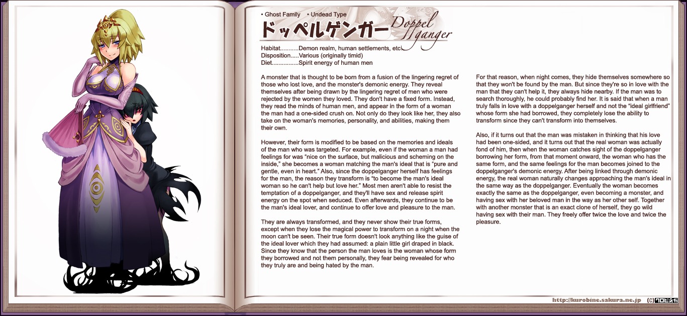 clothing doppelganger_(species) dress e621 english_text female ghost hard_translated humanoid kenkou_cross monster monster_girl_(genre) monster_girl_profile simple_background solo spirit text third-party_edit translated translation_edit undead white_background