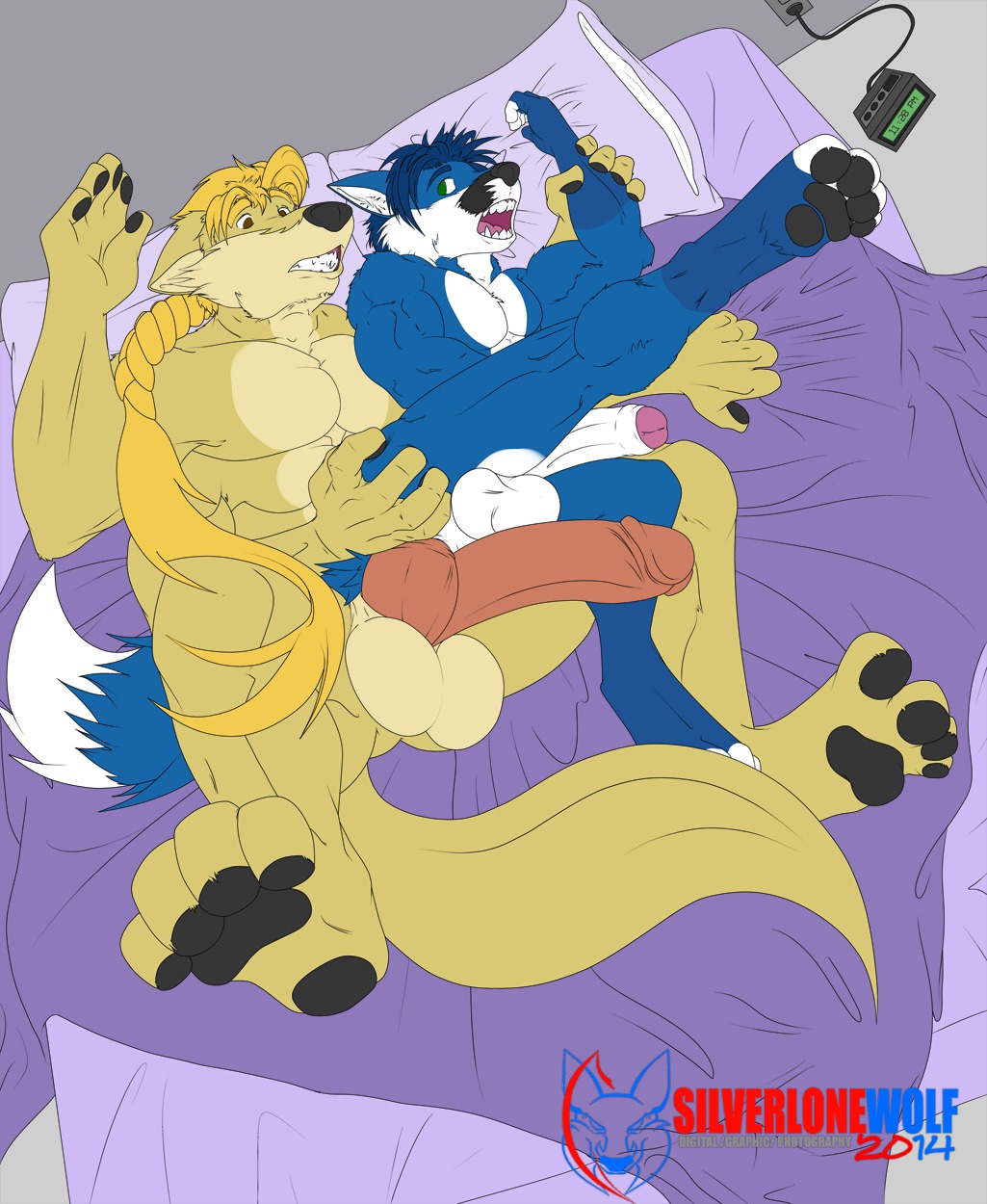2_penises 4_arms 4_pecs abs anal animal_genitalia animal_penis anthro anthro_on_anthro athletic backsack balls bed bedding bezilon biceps big_balls big_muscles big_penis black_body black_fur black_nose black_pawpads blanket blonde_hair blue_body blue_fur blue_hair brown_eyes butt canid canine canine_genitalia canine_penis canis chest_tuft clenched_teeth diphallism dominant duo e621 erection fangs foreskin fox fur furniture genitals green_eyes hair hi_res horizontal_diphallism huge_balls huge_penis humanoid_genitalia humanoid_penis knot larger_dom larger_male lunars_(lonelylostwolf1) lying male male/male male_penetrated male_penetrating male_penetrating_male mammal multi_arm multi_genitalia multi_limb multi_pecs multi_penis multifur muscular muscular_anthro muscular_male nude on_back on_side open_mouth partially_retracted_foreskin pawpads paws pecs penetration penis pillow ponytail pose raised_leg retracted_foreskin sex sheath silverlonewolf size_difference smaller_male smaller_penetrated spread_legs spreading tan_body tan_fur teeth tongue tuft white_body white_fur wolf