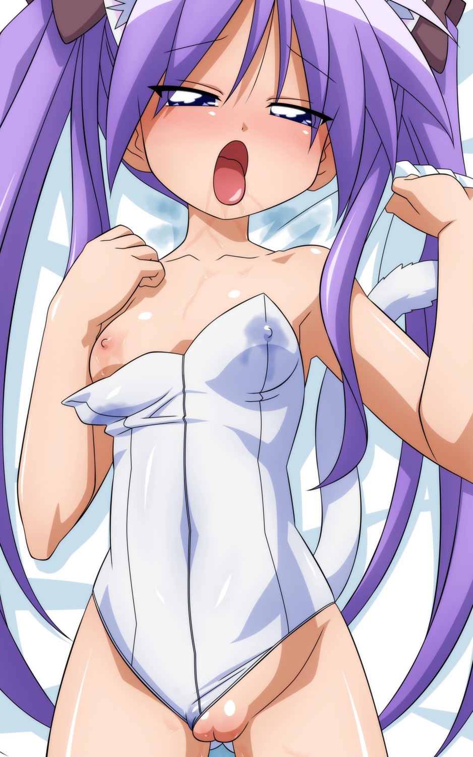 breasts female flat_chest highres kagami_hiiragi lucky_star pussy rule34 saliva sugimura_tomokazu tongue uncensored