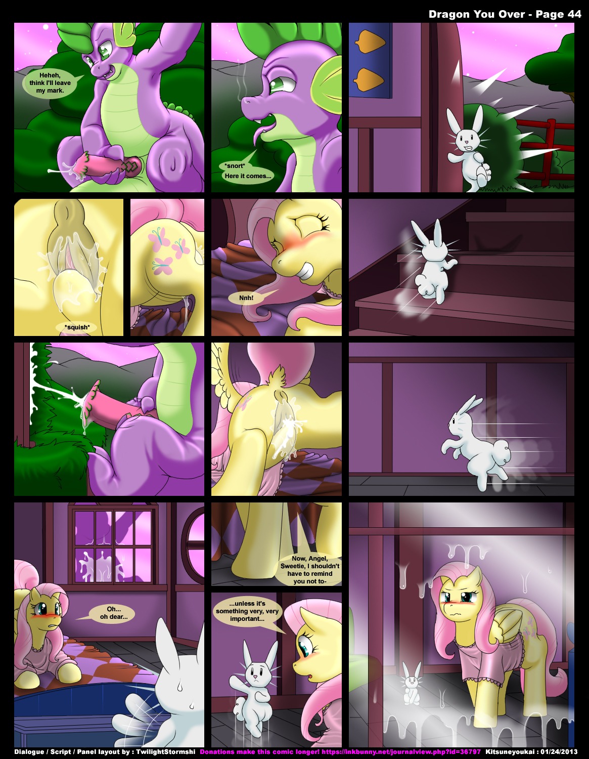2013 angel_(mlp) bodily_fluids comic cum cumshot dialogue dragon e621 ejaculation embarrassed english_text equid equine erection feathered_wings feathers female feral flexible fluttershy_(mlp) friendship_is_magic genital_fluids genitals group hasbro hi_res humiliation kitsune_youkai knot lagomorph leporid looking_at_another male mammal masturbation messy my_little_pony mythological_creature mythological_equine mythological_scalie mythology orgasm peeping pegasus penile penile_masturbation penis quadruped rabbit scalie spike_(mlp) stealth_masturbation tail text unusual_anatomy unusual_genitalia unusual_penis vaginal vaginal_fluids vaginal_masturbation vaginal_squirting voyeur vulva wet wings yellow_body yellow_feathers