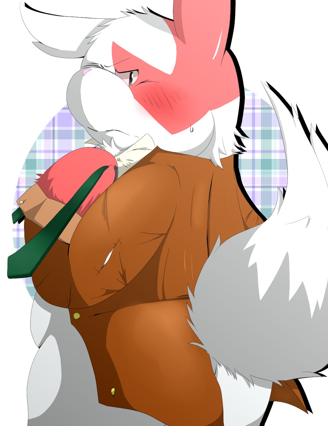 accessory anthro blush bottomless clothed clothing e621 fur generation_3_pokemon hi_res male markings necktie nintendo pokemon pokemon_(species) red_markings solo tail white_body white_fur zangoose ひぐぁん