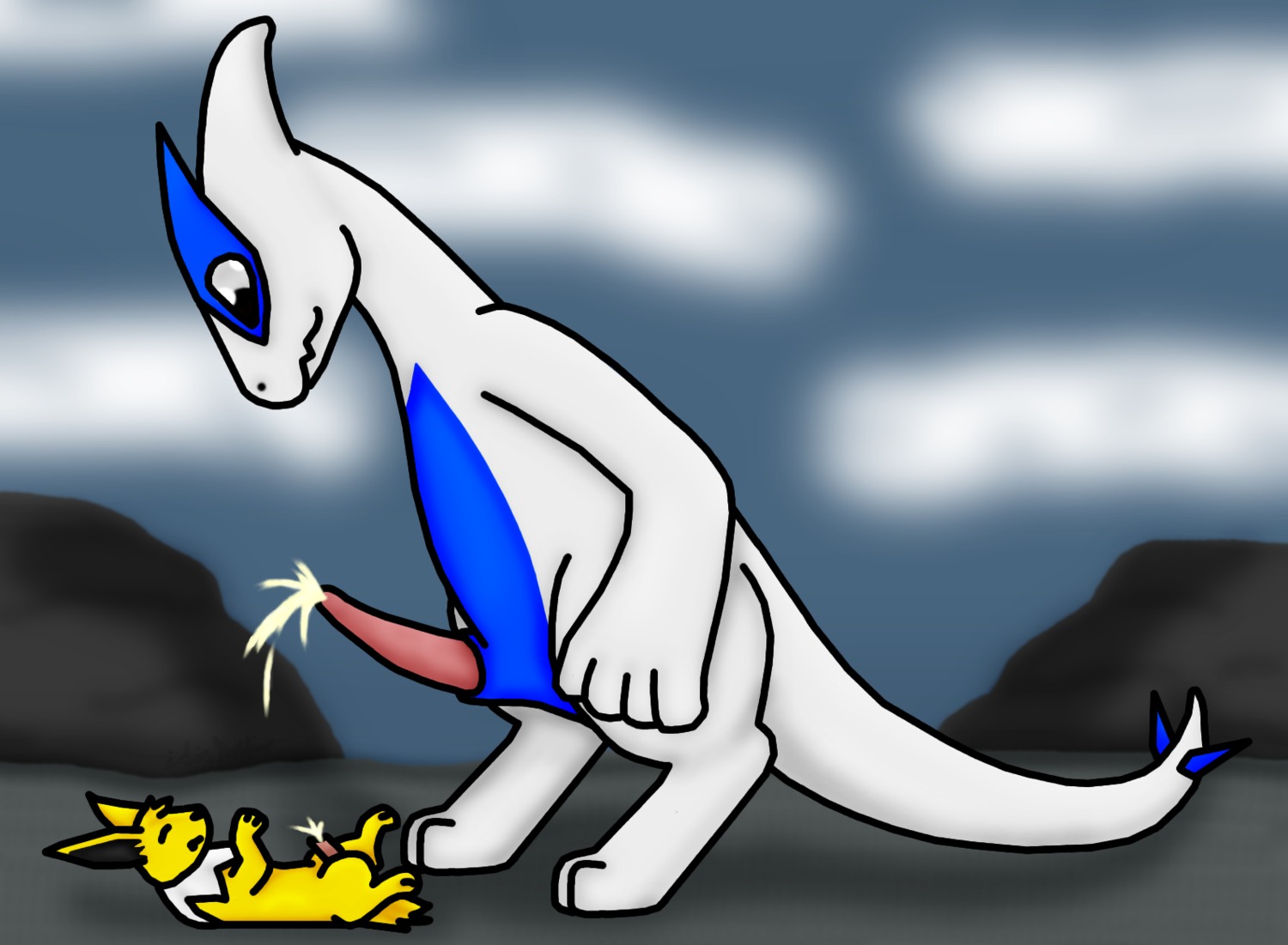 avian bodily_fluids canid canine cum cum_shower cumshot duo e621 eeveelution ejaculation erection feral generation_1_pokemon generation_2_pokemon genital_fluids genitals hands-free isinmuffin jolteon larger_male legendary_pokemon lugia macro male male/male mammal micro nintendo orgasm penis pokemon pokemon_(species) size_difference smaller_male tail tapering_penis